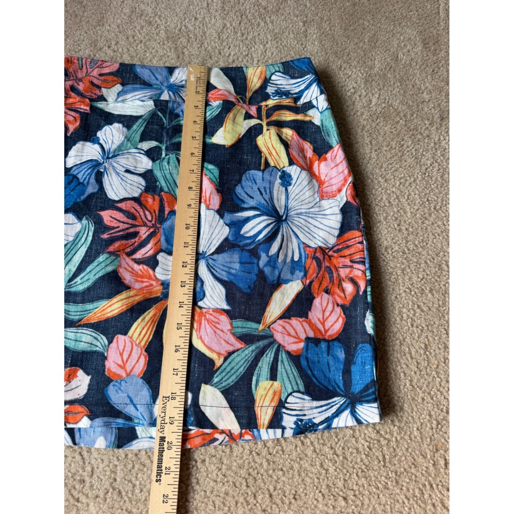 Tommy Bahama Mini Skirt Linen Tropical Hibiscus Floral Navy Blue Size 6 - Picture 6 of 9
